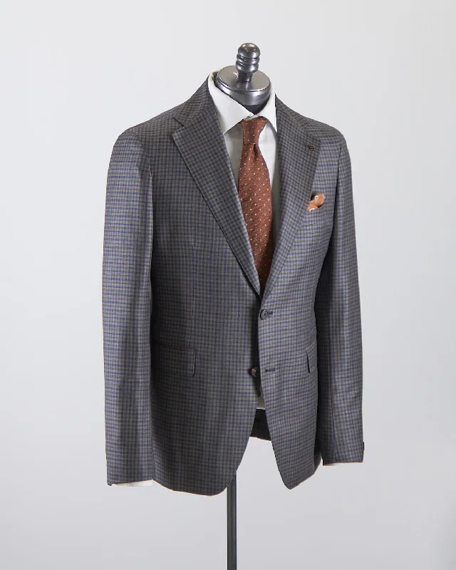 Men's light grey formal suit -All Season Super 130's Gingham Semi-Constructed Suit