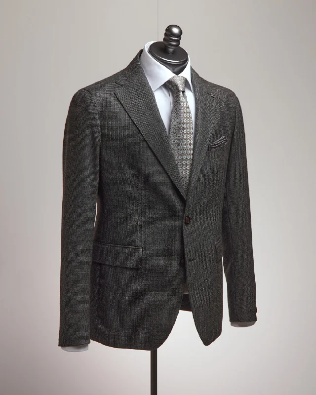 Best men's tuxedo for winter weddings -Black Brown And Grey Mini Houndstooth Soft Suit