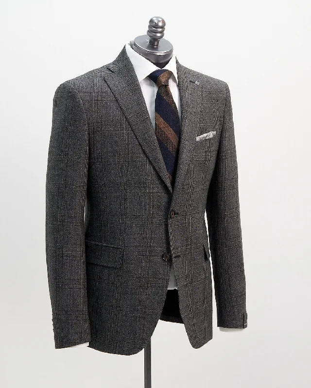 Men's custom blue tuxedo -Extrafine Wool Black And Grey Check Suit