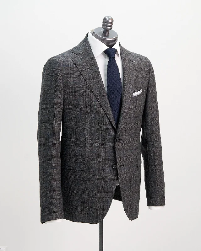 Best tuxedo suits for wedding -Grey And Blue Shadow Check Soft Stretch Suit