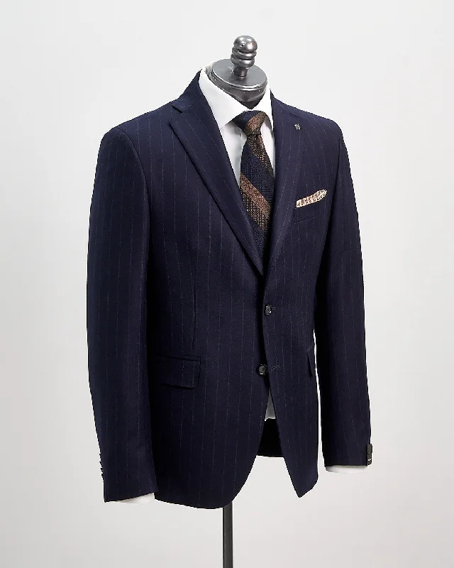 Men's premium wool tuxedo suit -Milled Finish Navy Chalk Stripe Suit