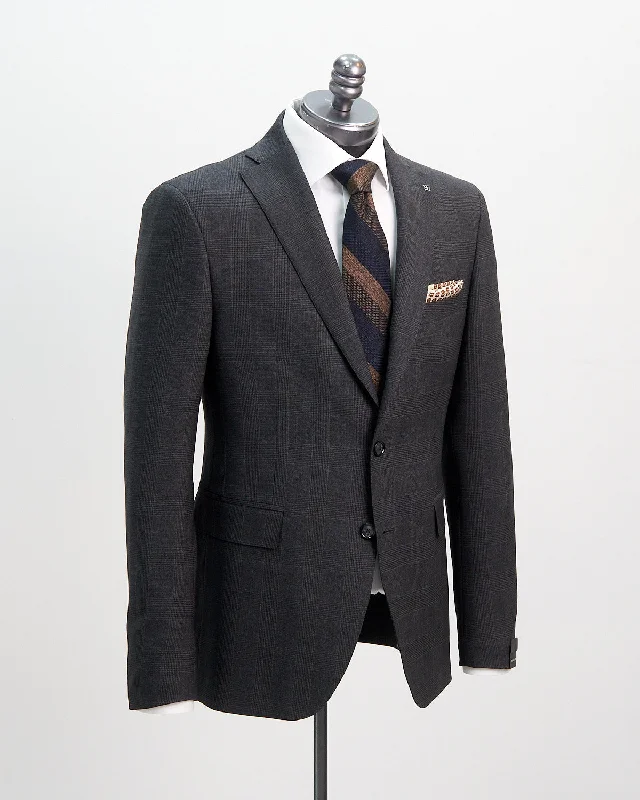 Men's summer business tuxedo -Super 130's Virgin Wool Grey And Blue Check Suit