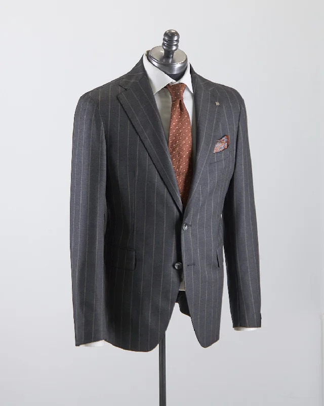 Men's grey wedding suit -Wool Stretch Wide Chalkstripe Soft Suit