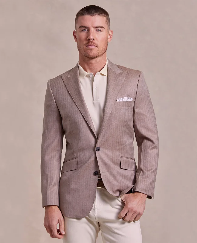 Men's tailored office suit -The George - Herringbone Jacket - Light Brown