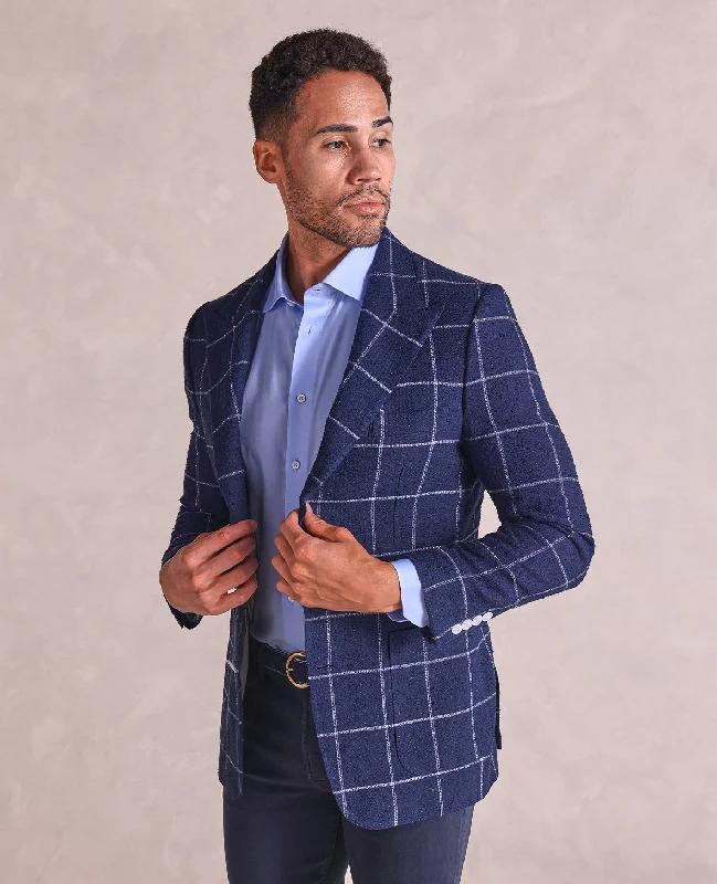 Men's classic blue tuxedo suit -The George - Textured Windowpane Soft Jacket - Navy/Blue