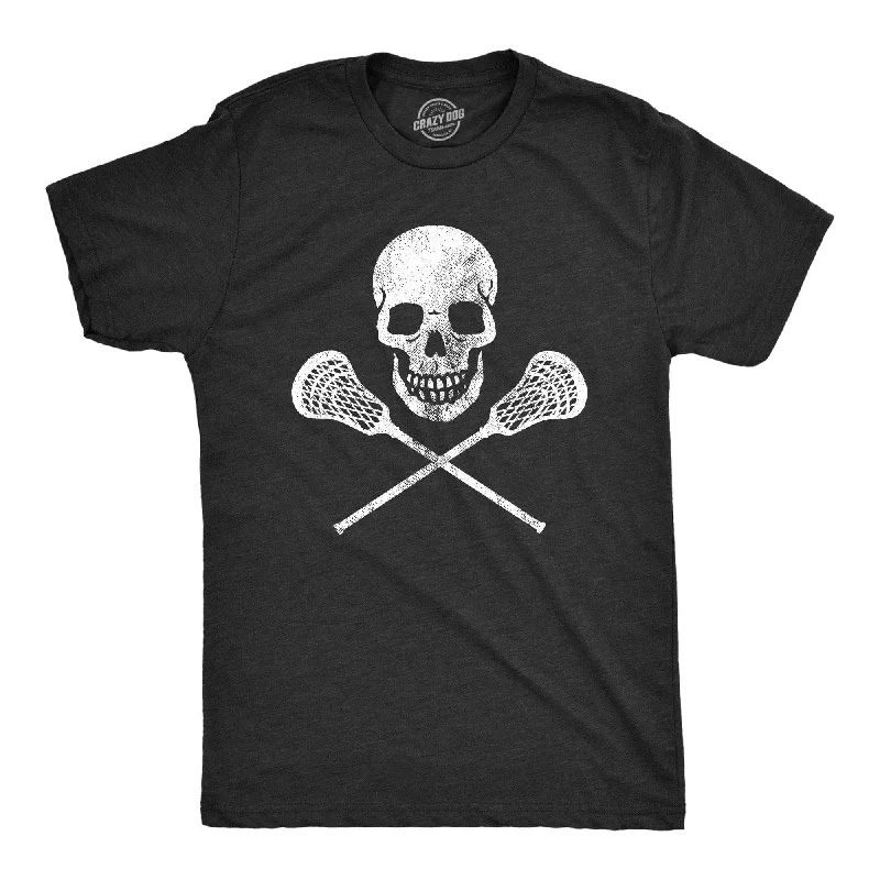 Men’s relaxed button-up shirt -Lacrosse Skull Men's T Shirt