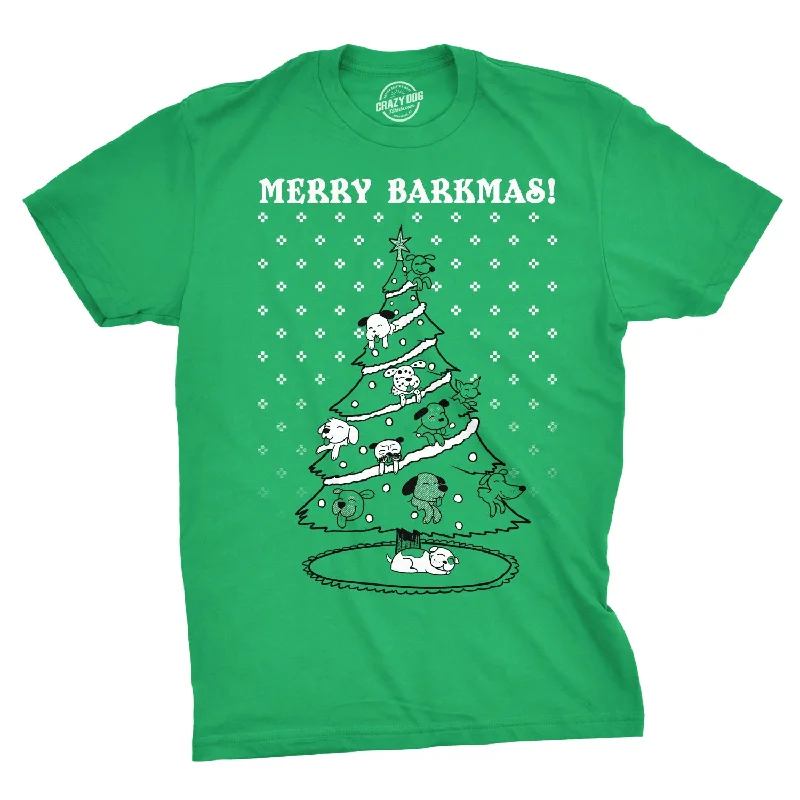 Men’s light casual shirt -Merry Barkmas Dog Christmas Tree Men's T Shirt